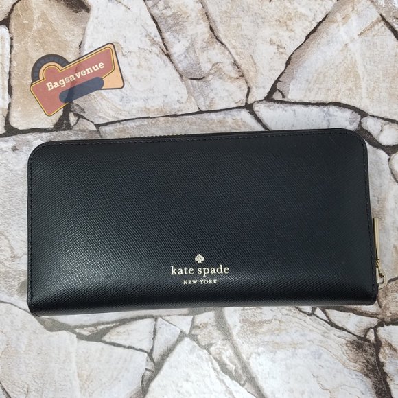 MEOW CAT LARGE CONTINENTAL WALLET WLR00593 NWT $239 BLACK WHITE KATE SPADE - Picture 3 of 6